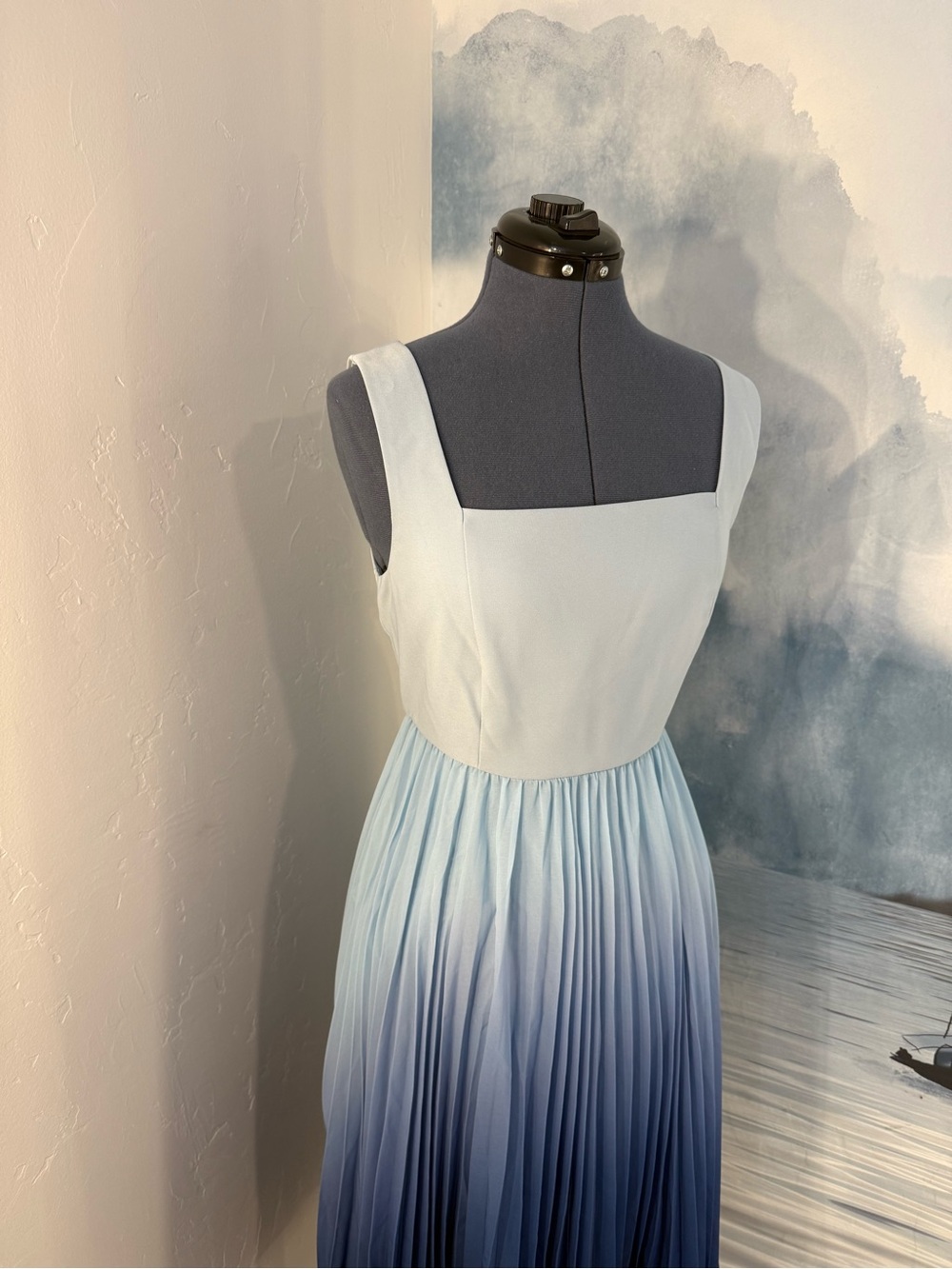 Women's Ombre Light to Navy Blue Pleated Maxi Dress #355 - Picture 2 of 12
